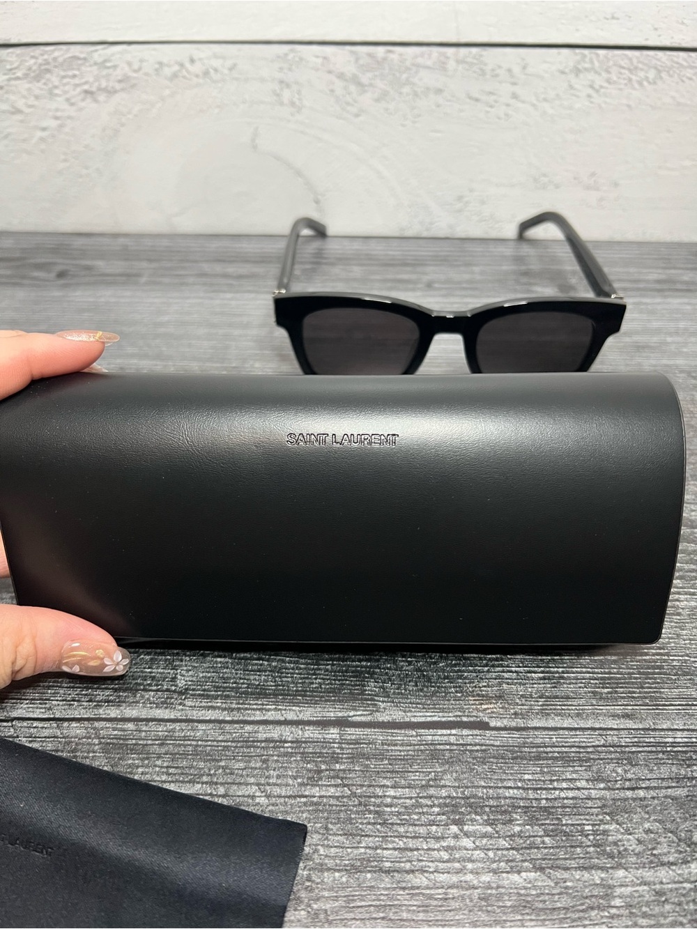Saint Laurent Black Gloss Sunglasses with Silver Accents - Picture 9 of 11